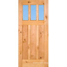 China Exterior Oak Solid Wood Entry Door with Glass Panel